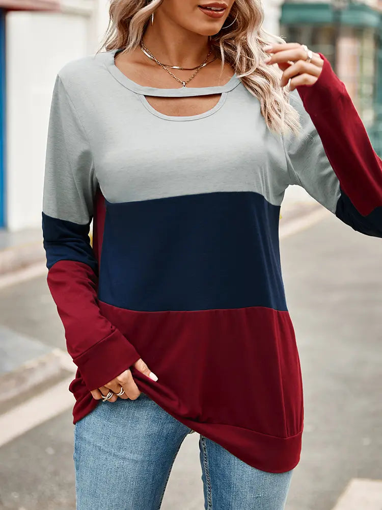 Colorblock Hollow-Out Loose Sweatshirt