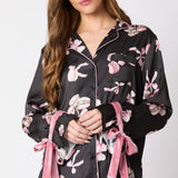 Black Pajama Set Bow Cuffs