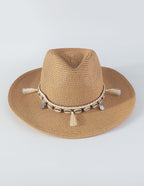 Straw Hat With Shell Tassels