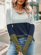 Colorblock Hollow-Out Loose Sweatshirt