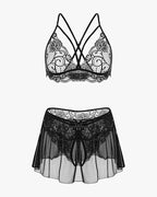 3 Piece Sets Lace Bralette, Skirt with Panty