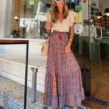 Fuchsia Totem Floral Circular Boho Maxi Skirt