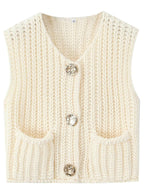 Sleeveless Cropped Knit Sweater Cardigan