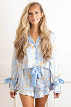 Tie Front Cotton Peplum Blouse Shorts