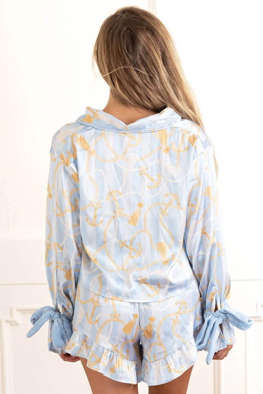 Tie Front Cotton Peplum Blouse Shorts