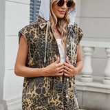 Denim Leopard Print Hooded Vest