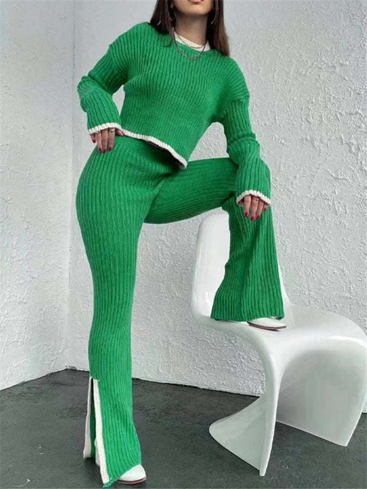 Autumn Winter 2‑Piece Knitted Tracksuit | Cozy Chic from Day to Night