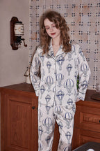 Hot Air Balloon Print Pajama Set - White