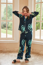 Bow Pattern Pajama Set-Black