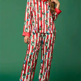 Christmas Festive Stripe Print Pajama Set