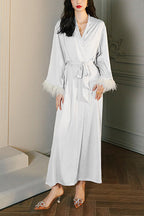 Feather Satin Kimono Robe