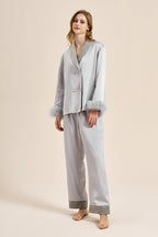 Feather Trim Red Pyjamas Set