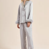 Feather Trim Red Pyjamas Set