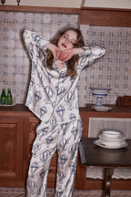 Hot Air Balloon Print Pajama Set - White