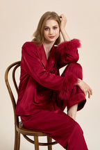 Feather Trim Red Pyjamas Set