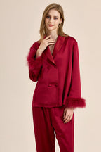 Feather Trim Red Pyjamas Set