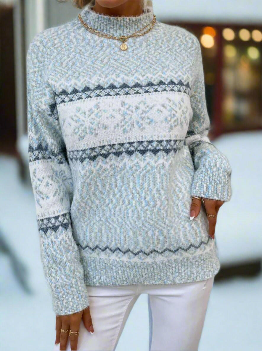 Let It Snow Snowflake Mock Neck Sweater – Cozy Winter Knit