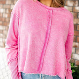 Fuchsia Reversible Twist Mineral Wash Raw Hem Sweatshirt