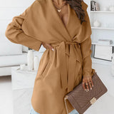 Oversized Lapel Belted Coat Mid Length Hooded