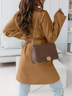Oversized Lapel Belted Coat Mid Length Hooded