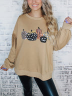 Pumpkin Sequin Fringe Sleeve Top