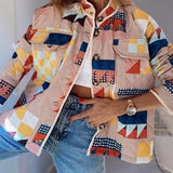 Quilted Cotton Contrast Print Pocket Padded Jacket