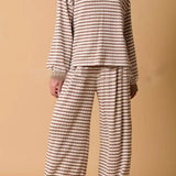 Casual Two-Color Striped Long-Sleeved Trousers Two-Piece Set