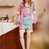 Guinea Pig and Fish Print Ice Silk Short-Sleeve Loungewear Set
