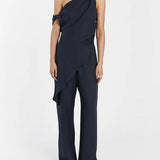 Asymmetrical Twist Detailing Top Linen Blend Pants Set