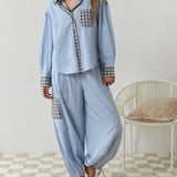 Sky Blue Loose Splice Pajama Set