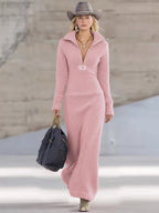 Half-Zip Fleece Casual Maxi Dress