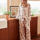 Circus Print Ice Silk Pajama Loungewear Set