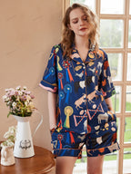 Cute Cartoon Animal Print Short Loungewear Set