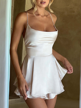 Elegant Satin Romper – Red Backless Party One-Piece with Drape Neck