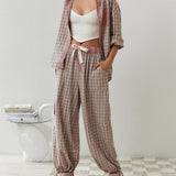 Pink Loose Splice Pajama Set