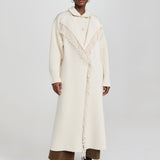 Cream Fringe-Trimmed Knit Longline Coat