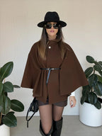 Stand Up Collar Belted Cape Coat