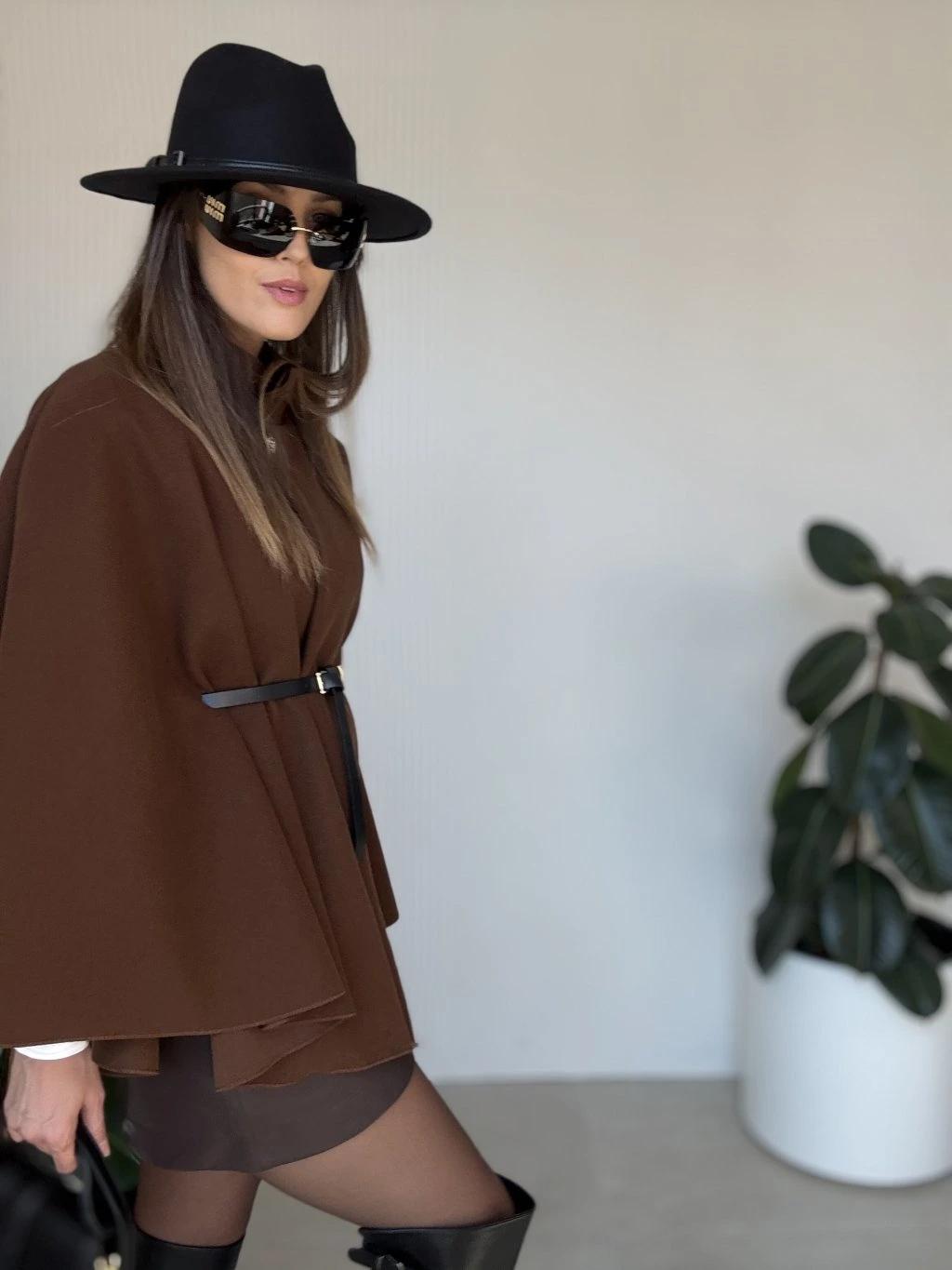 Stand Up Collar Belted Cape Coat