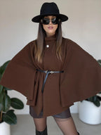 Stand Up Collar Belted Cape Coat