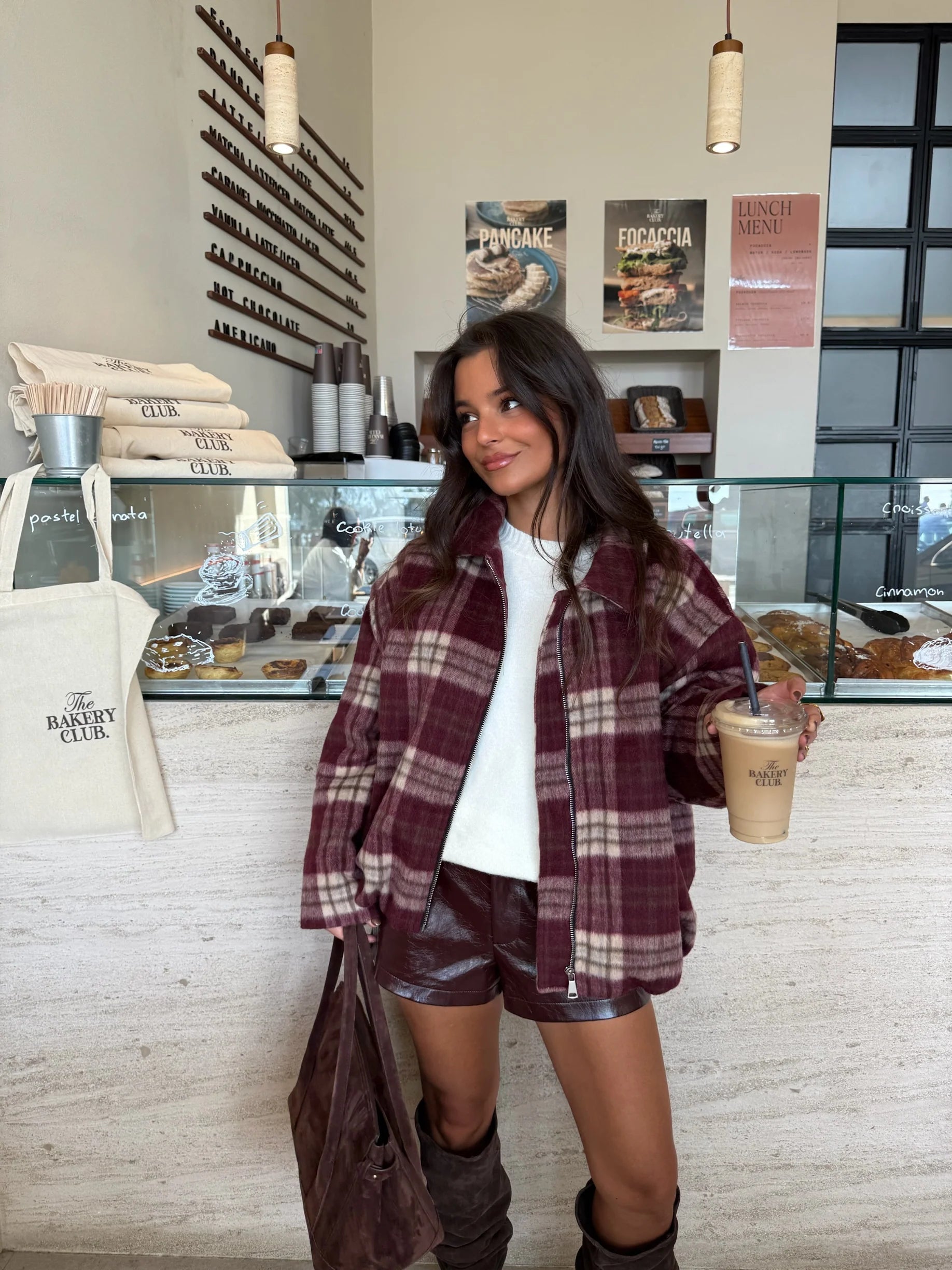 Burgundy Plaid Vintage Zip-Up Coat