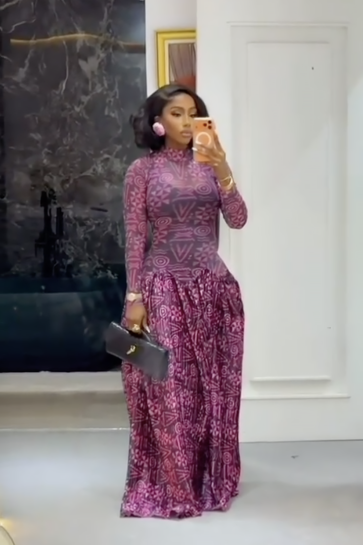 Geometric Print High Neck Dress