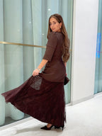 Brown Layered Blazer & Lace Dress