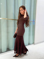 Brown Layered Blazer & Lace Dress