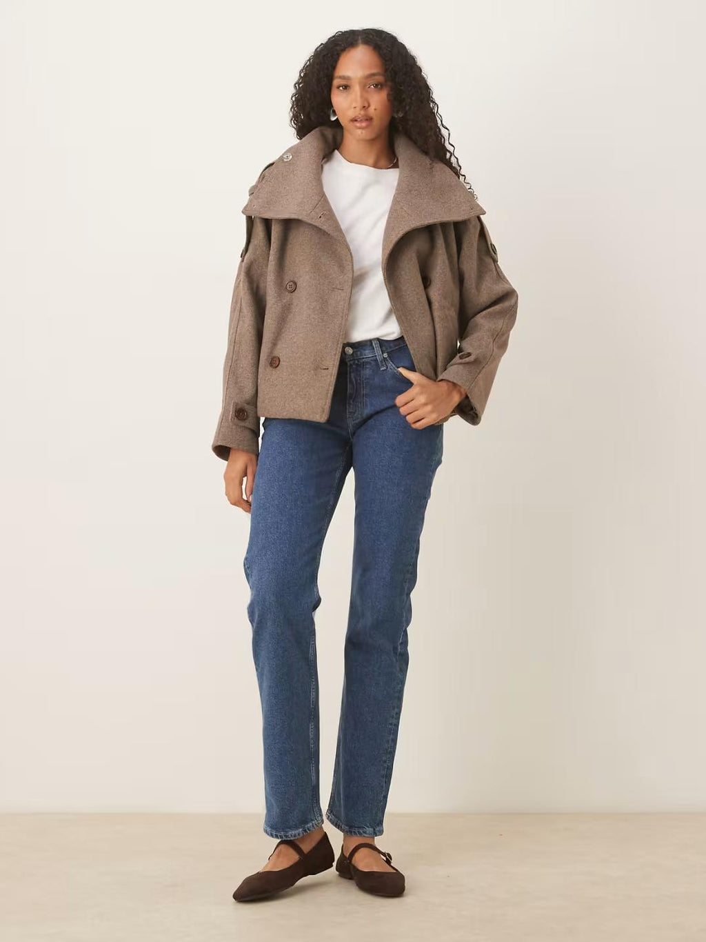 Double Breasted Wool Blend Short Coat