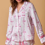 Bow Long Sleeve Button Down Pajama Set