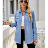 Washed Frayed Denim Shirt Jacket