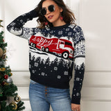 Snowflake and Truck Print Christmas Sweater