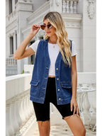 Multi-Pocket Washed Denim Vest