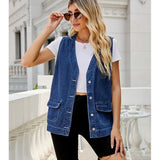 Multi-Pocket Washed Denim Vest