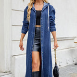 Hooded Long Denim Trench Coat